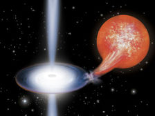 Наблюдения в ходе второго этапа исследования показали, что радиоизлучение исходит именно от потока материи, испускаемого чёрной дырой, а не следами аккреционного диска ((иллюстрация Riccardo Lanfranchi).)