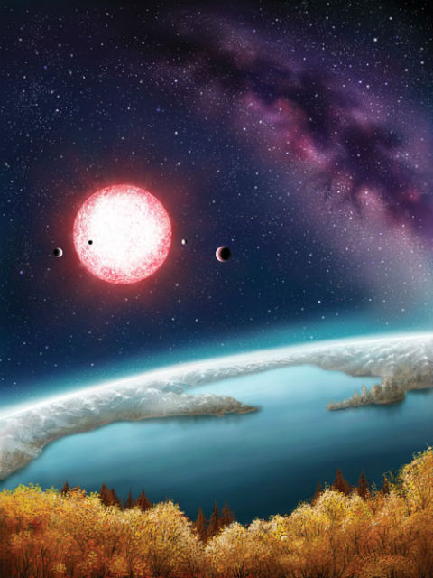 Экзопланета Кеплер-186f стала первой экзопланетой, эквивалентной по размерам Земле, и при этом располагающейся в обитаемой зоне своей звезды (иллюстрация Danielle Futselaar).