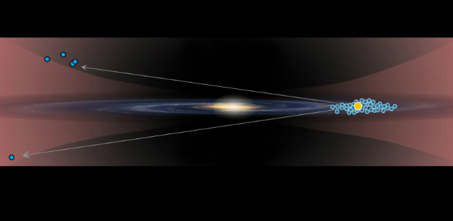 Так, предположительно, выглядит Млечный Путь, если смотреть на него сбоку. Розовая область изображает водород в расширяющихся внешних частях Млечного Пути, содержащих обнаруженные цефеиды (иллюстрация RM Catchpole (IoA Cambridge), NASA/JPL-Caltech).